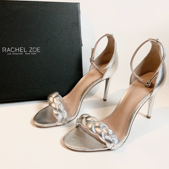 Rachel Zoe Ashton Silver Leather Stiletto Heel Pumps Ankle Strap open toe Sandal - Picture 8 of 16